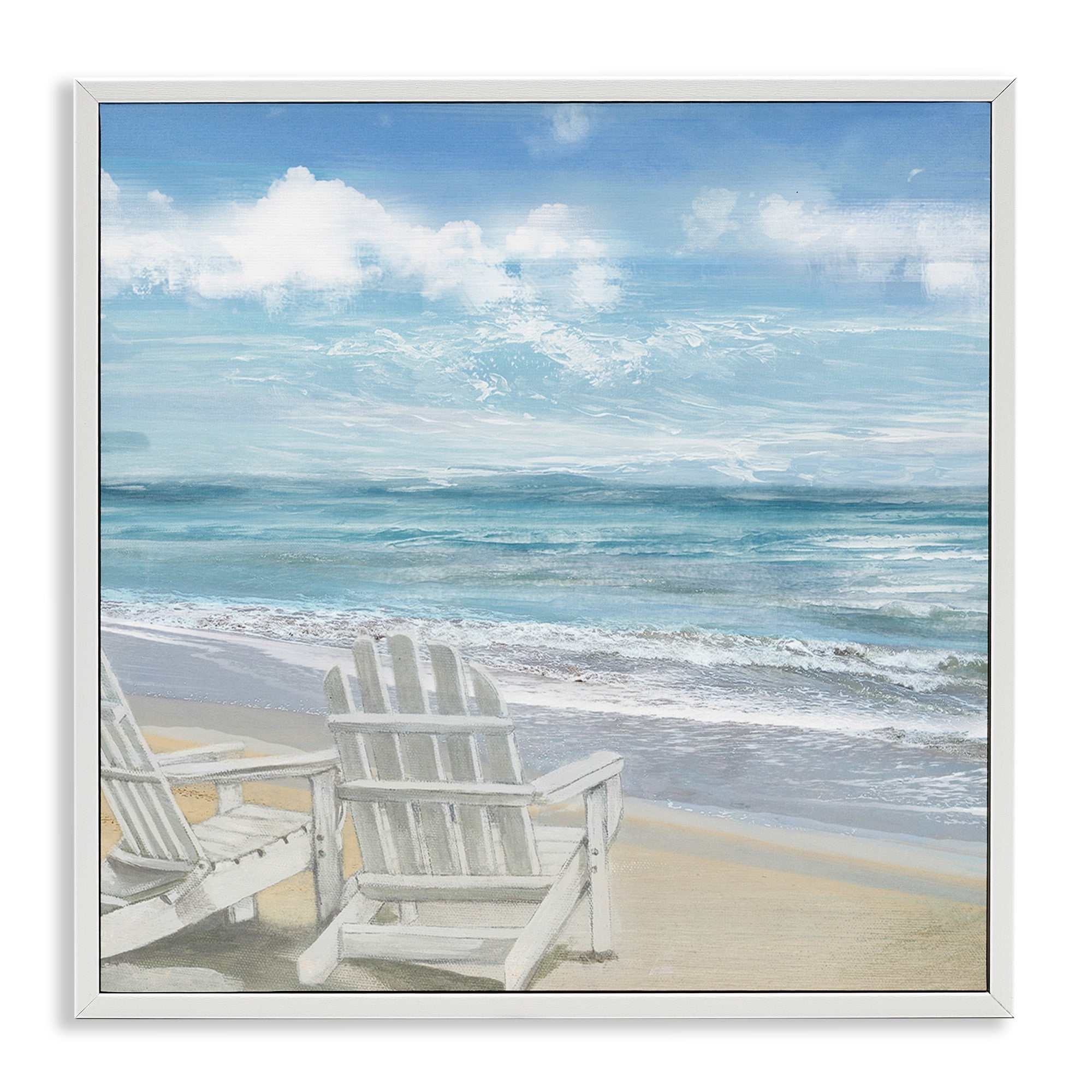 Stupell Industries White Adirondack Chairs on the Beach Painting, 12 x 12,Design by Main Line Studio