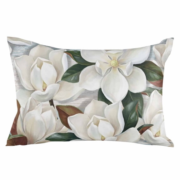 Spring Magnolia Blossom Throw Pillow Cover 12 x 20 Inch Decorative Pillow Cover White Flowers Leaves Plants Country Lumbar Pillowcase Seasonal Rectangle Cushion Case for Couch Sofa Bed Living Room