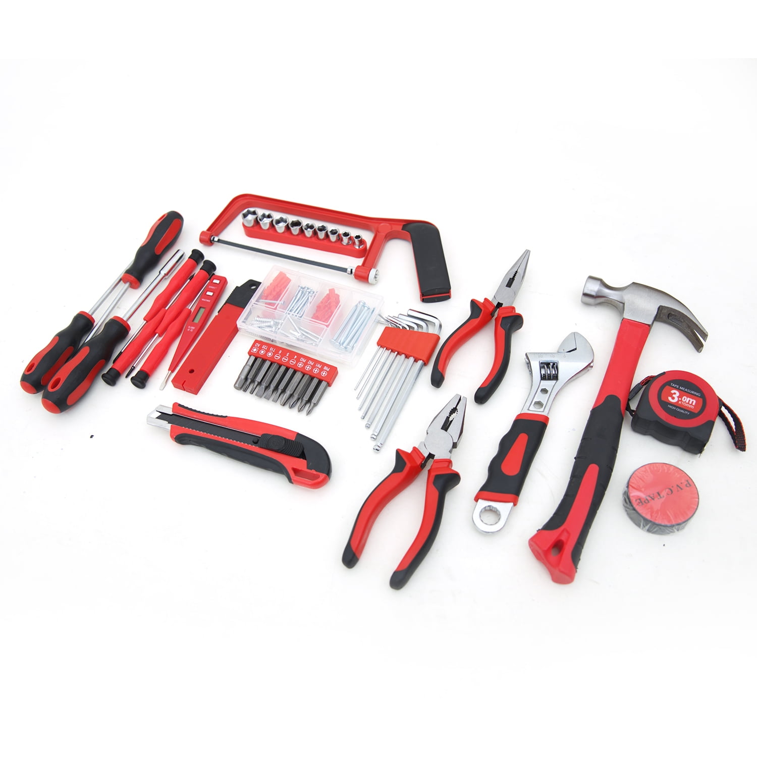 Hantinstom 108P Household Tools Kit Essential Home Repair Set with Plastic Toolbox Ideal for College Students, Home Use & More