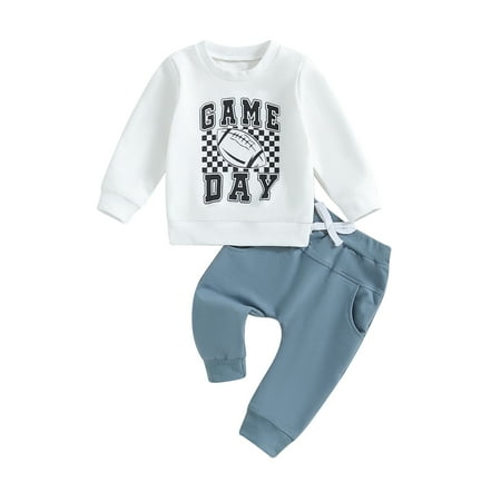 

Suealasg Toddler Baby Boy Fall Winter Outfit Letter Rugby Print Long Sleeve Sweatshirts Elastic Jogger Pants Newborn Boy 2Pcs Sport Clothes Set