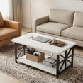 thumbnail image 4 of MIERES Marble-Effect Coffee Table, Rectangular Solid Wood Coffee Table, Living Room Center Table, Coffee Table with Storage Shelf, Suitable for Living Rooms, Offices, Apartments, WHite, 4 of 9