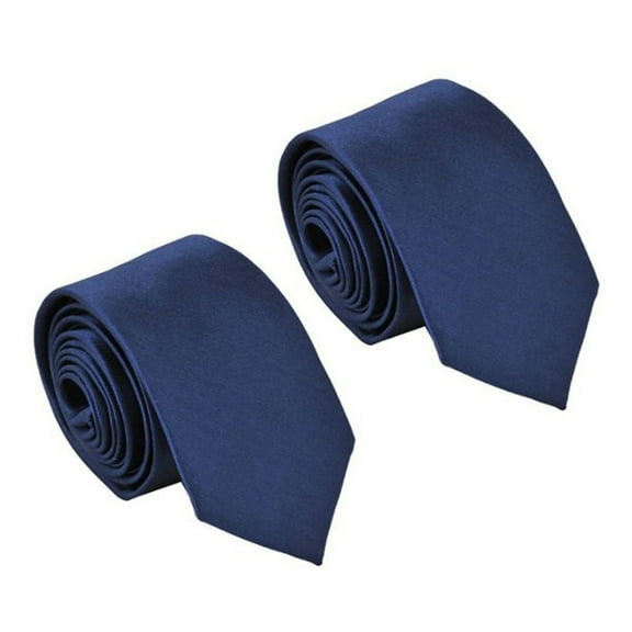 NEW 2X Polyester Narrow Neck Tie Skinny Solid Dark Blue Thin Necktie for Men (2 inch Max Width)