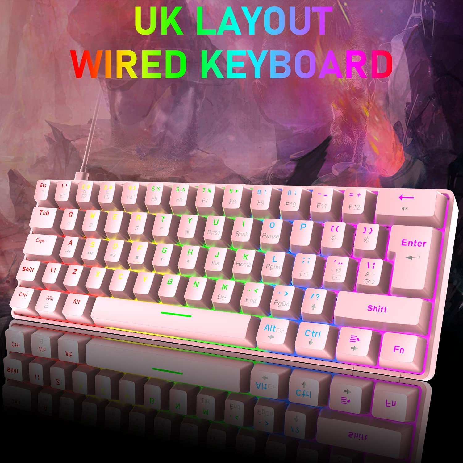 Lexontech T60 Wired Gaming Keyboard 60% True Mechanical Blue Keyboard Mini Portable 62 Keys 19 RGB Chroma LED Backlit Full Keys Anti-Ghosting for Gamers and Typists (Pink/Blue Switch)