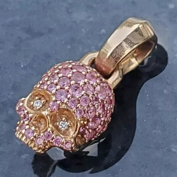 1.13Ct Round Lab Created Sapphire Men's Charm Skull Pendant 14K Rose Gold Plated