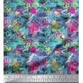 thumbnail image 1 of Soimoi Blue Rayon Crepe Fabric Heart,Star & Fashion Text Printed Fabric 1 Yard 46 Inch Wide, 1 of 1
