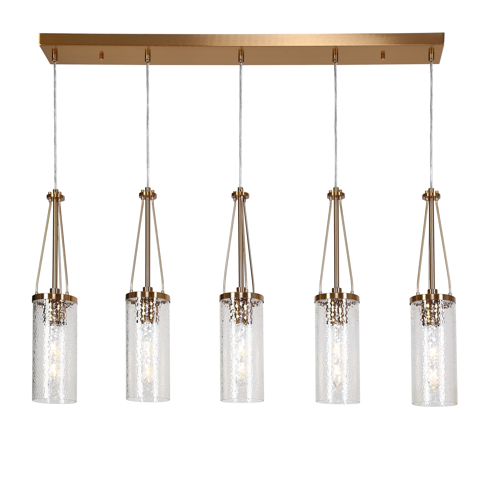 LNC Letophafos 5 -Light Polished Dark Gold with Ripple Glass Modern/contemporary Textured glass Crystal Linear Large Hanging Kitchen Island Light