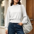 thumbnail image 6 of Elastic Waist Short Sweatshirts for Women,Mock Neck Long Sleeve,Casual Loose Cropped Pullover Top,Vacation Travel Outfit, 6 of 6