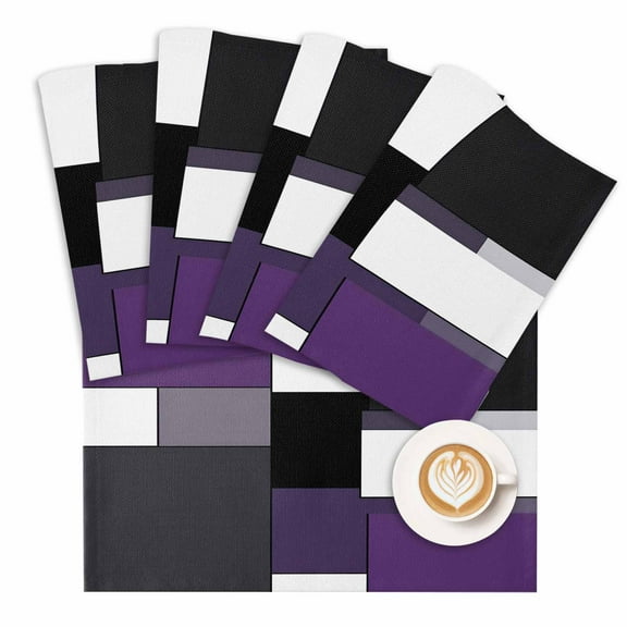 Placemat Purple Black Patchwork Placemats for Dining Table Abstract Art Washable Table Mats for Party Kitchen Dining Decoration