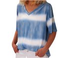 thumbnail image 1 of Pompotops Women Gradient Color V-Neck T-Shirt Short Sleeve Casual Tee Tops Blouse, 1 of 6