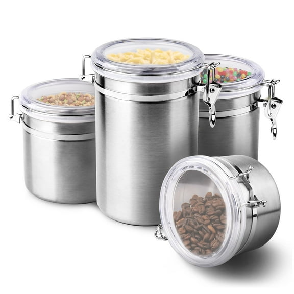ENLOY 4-Piece Stainless Steel Canister Set, (28/32/38/65 oz) for Sugar, Flour, Tea, Candy, Cookie, Spice