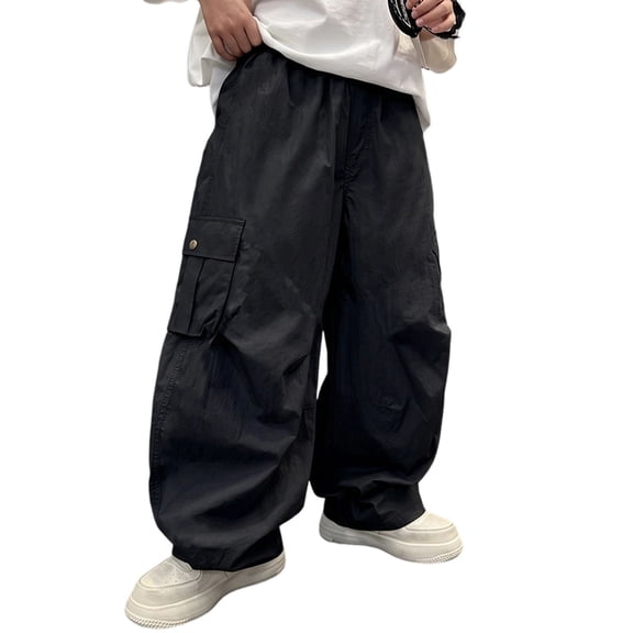 Nugftut Boys Pants Relaxed Outdoor Cargo Pants Elastic Waist Sports Pants with Pockets Size 14-15