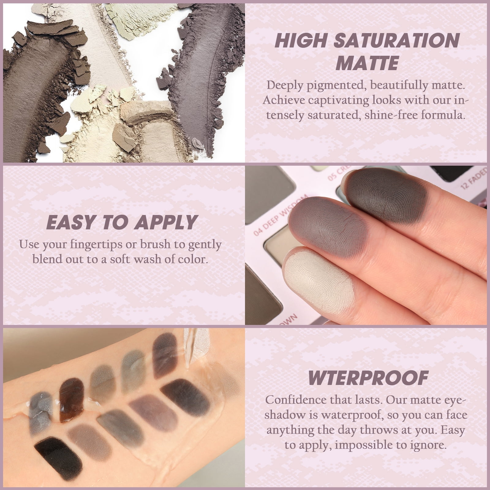 DE'LANCI Matt Lidschatten Palette – 12 Smokey Eyes Farben, Wasserfest & Talcfrei