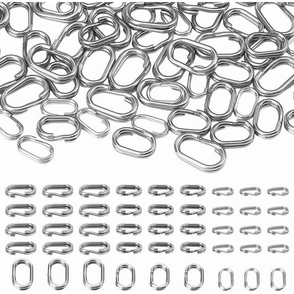 150pcs 3 Sizes Double Jump Rings 304 Stainless Steel Oval Split Rings 7/8/10mm Double Loop Ring Small Key Rings Linking Ring