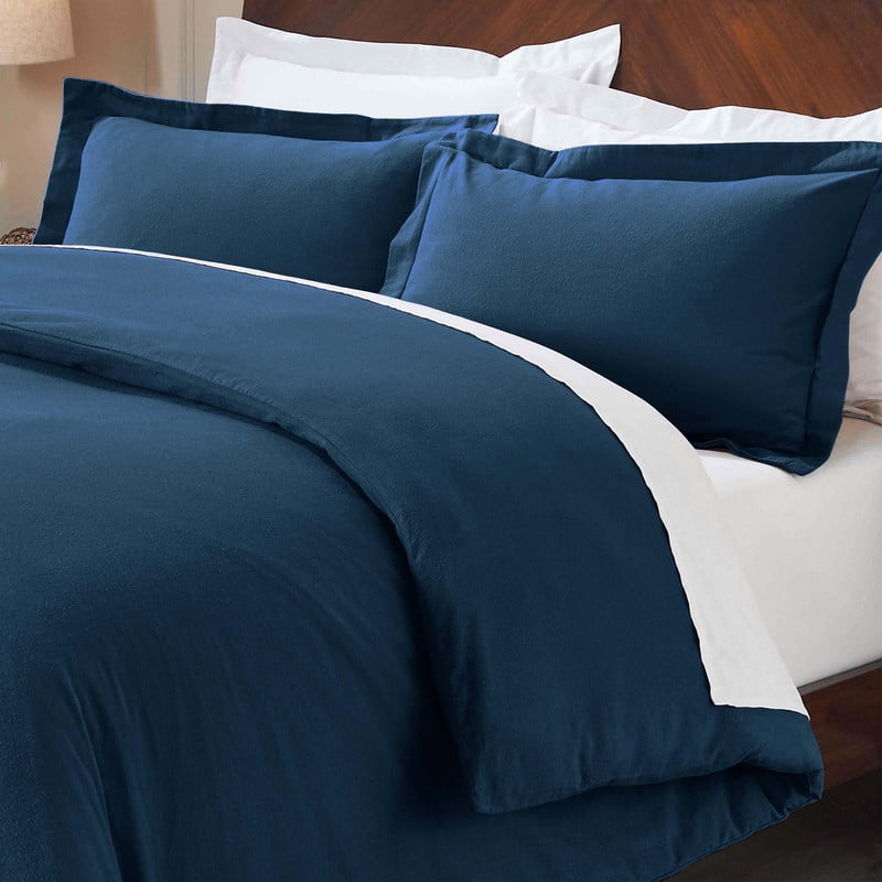 Superior Cotton Flannel Solid Duvet Cover Set, King/California King, Navy Blue