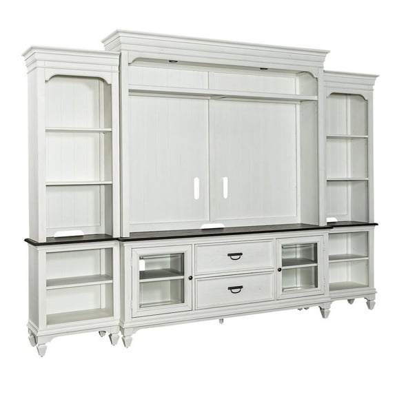 Liberty Furniture Entertainment Center with Piers - Wirebrushed White with Charcoal Tops