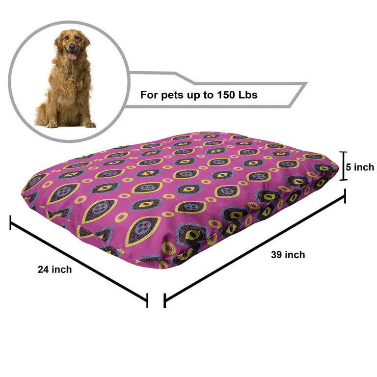 Yellow and Purple Pet Bed, Vertical Stripes on Geometric, Chew Resistant  Pad for Dogs and Cats Cushion with Removable Cover, 24 x 39, Hot Pink  Dark