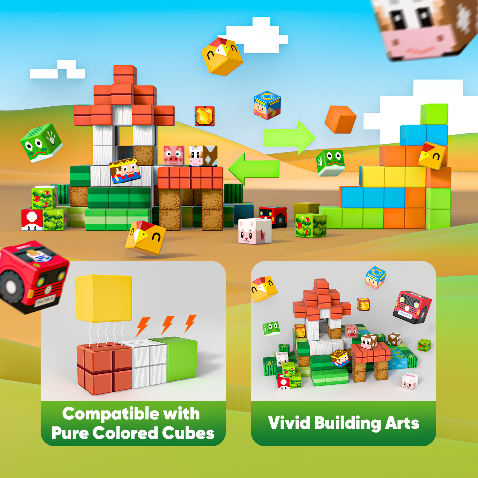 200pcs Farm Animal Magnetic Building Blocks for Kids | STEM Montessori Sensory Toys for School & Home | Construction Toys & Holiday Gifts for Boys Girls Ages 3-12
