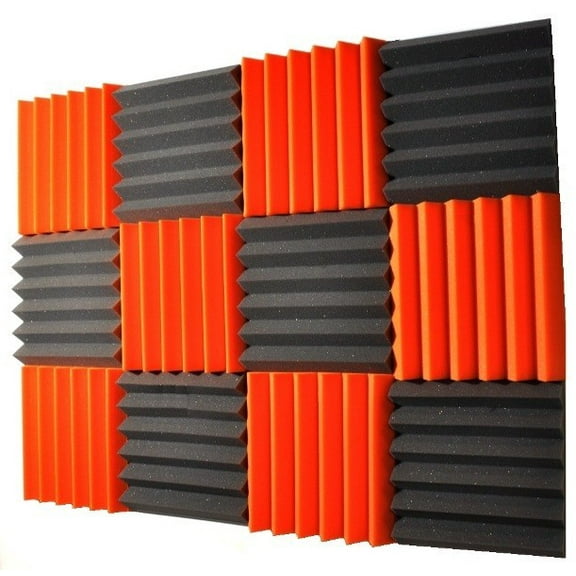 2x12x12-12PK ORANGE/CHARCOAL Acoustic Wedge Soundproofing Studio Foam