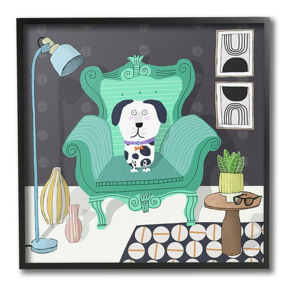 Stupell Industries Dog in Modern Room Animals & Insects Painting Black Framed Art Print Wall Art, 12 x 12