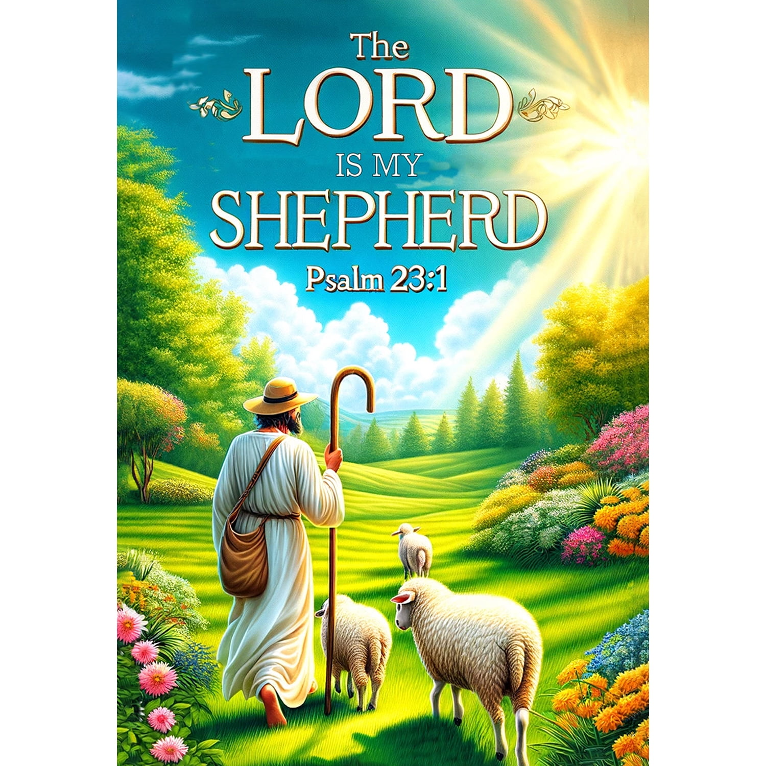 America Forever Bible Verse House Flag, 28 x 40 inch Double Sided, Psalm 23:1 The Lord is My Shepherd, Christian Quotes Religious Scripture Outdoor Decor, Holiday Outside Decorations Yard Flag