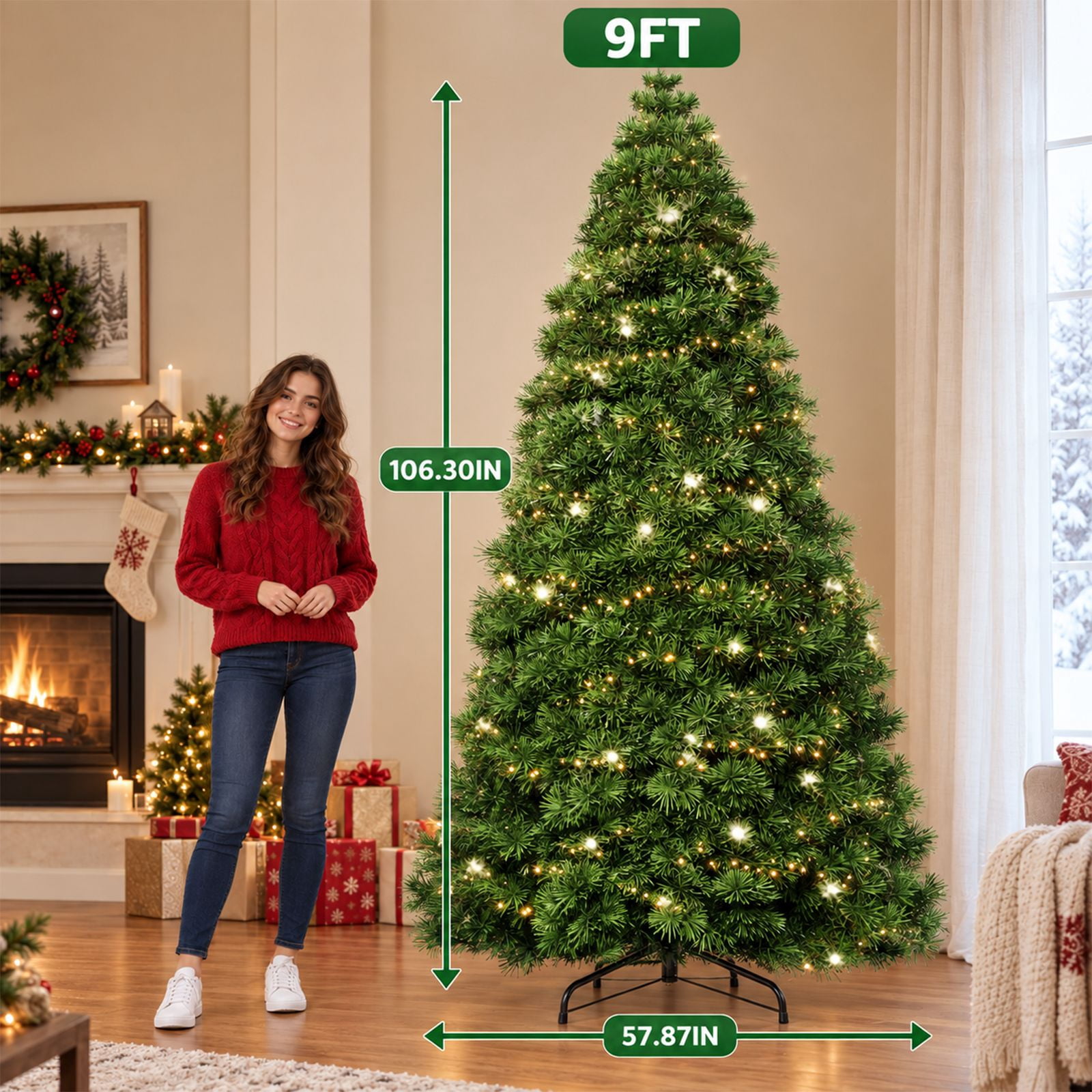 Alvantor Pre-Lit Christmas Tree, Green 9 FT Hinged Spruce