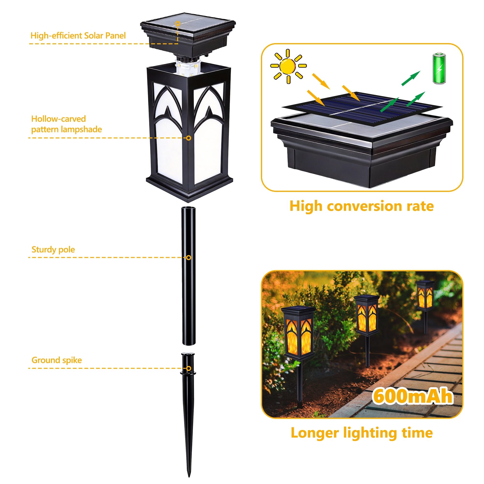 Toodour Solar Lights Outdoor Waterproof, 6 Pack LED Solar Powered Torch Lights with Flicking Flame, Landscape Lighting for Garden Yard Pathway, Warm White