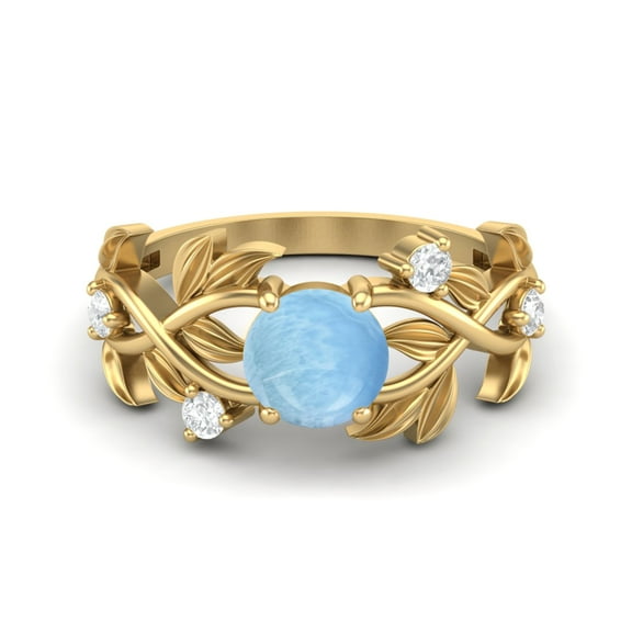 6MM Round Larimar 925 Silver Yellow Plated Solitaire Women Classic Valentines Day Gifts Ring