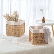 StorageWorks Water Hyacinth Storage Basket With Liner, Natural Wicker Storage Baskets, Handmade Woven Basket, 2-Pack, Large, 11.8"x 11.8 "x 11.8"