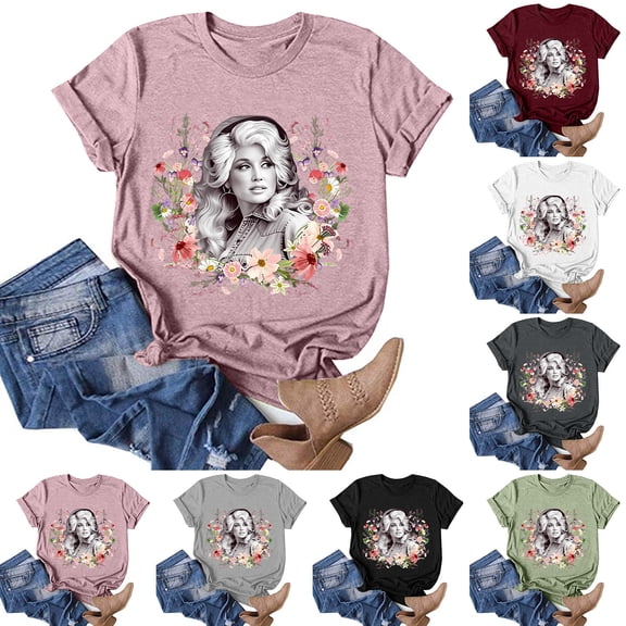 Women's Dolly Shirts Country Music Legend T-Shirt Graphic Tshirt for Band Lovers Casual Crewneck Short Sleeve Vintage Loose Fit Tee Tops L