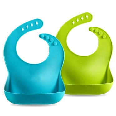 Set of 2 Cute Silicone Baby Bibs for Babies & Toddlers (10-72 Months) Waterproof, Soft, Unisex, Non Messy - Turquoise/Lime Green…