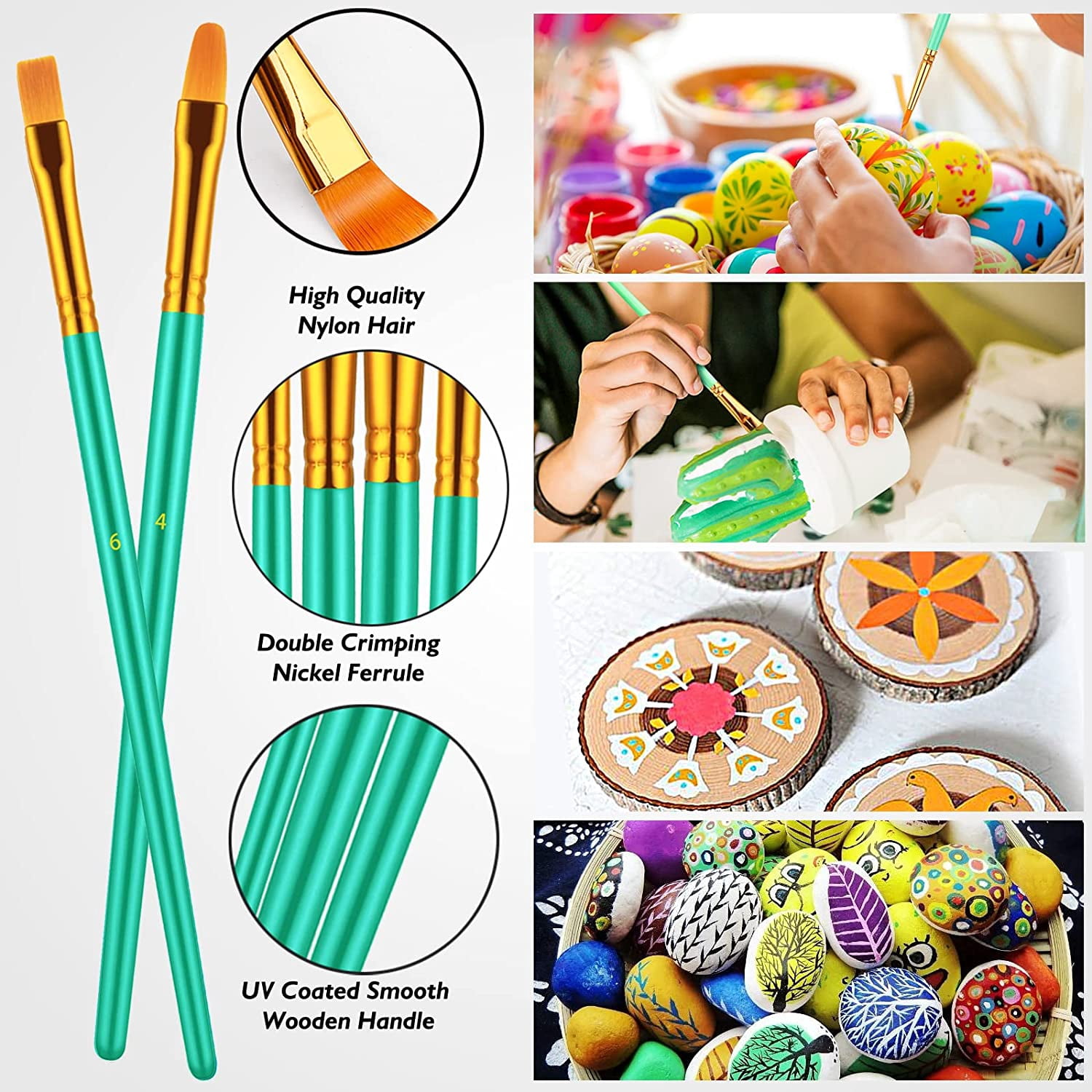 JJEAN-Paint Brushes Set, 60 Pcs Paint Brushes for Acrylic Painting, Oil Watercolor Acrylic Paint Brush, Artist Paintbrushes for Body Face Rock Canvas, Adult Drawing Arts Crafts Supplies, Green