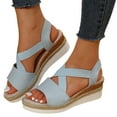 thumbnail image 2 of LFXJVY Wedge Heel Sandals For Women Flatform Ankle Strap Backstrap Open Toe Holiday Beach Dressy Summer Espadrille Blue 41, 2 of 7