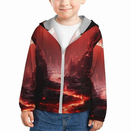 

Gaeub Red Moon Lava Print Athletic Sun Protection Hoodie for Kids Long Sleeve Outdoor UV Shirt Running Fishing Top for Boys Girls-5 Years