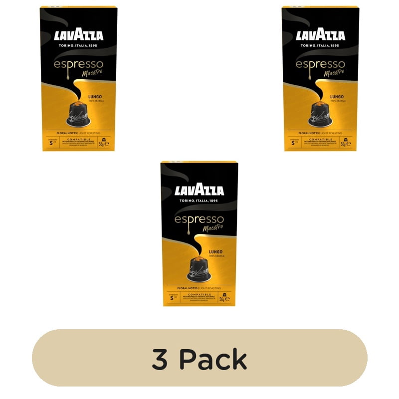 Lavazza Espresso Lungo Aluminium Nespresso Compatible Capsules, 10 pods per pack, British Import (Pack of 3)