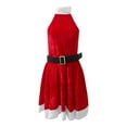 thumbnail image 5 of HOWPAY Costumes pour Femmes de Noël Col Licou Épaules Dénudées Robe Décontractée Père Noël avec Ceinture pour Fête de Noël 2 Pcs Tenues de Cosplay Rouge P, 5 of 5