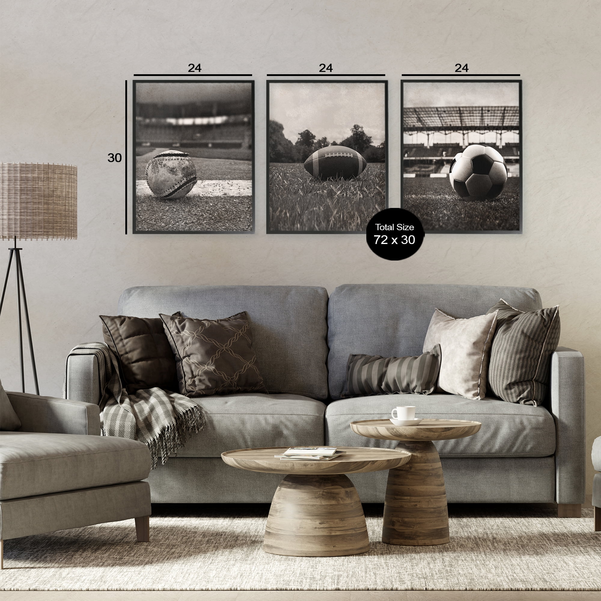 Stupell Industries Vintage Sports on Field 3 Piece Black Framed Giclee Art Set, design by Marcus Prime
