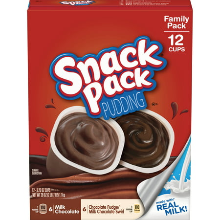 (2 Pack) Snack Pack Milk Chocolate and Chocolate Fudge/Milk Chocolate Swirl Pudding Cups Family Pack, 12 (Best Chocolate For Making Chocolate Covered Strawberries)