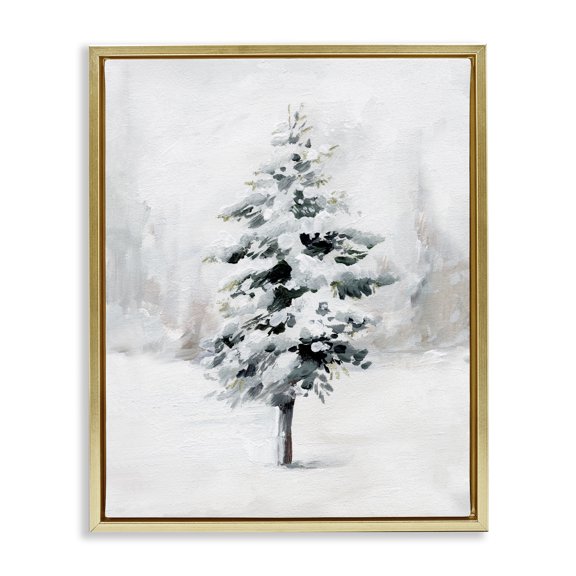 Stupell Industries Rustic Lodge Wintery Snow Tree Scene Gold Floating Frame Canvas Art, 25 x 31, by Caverly Smith