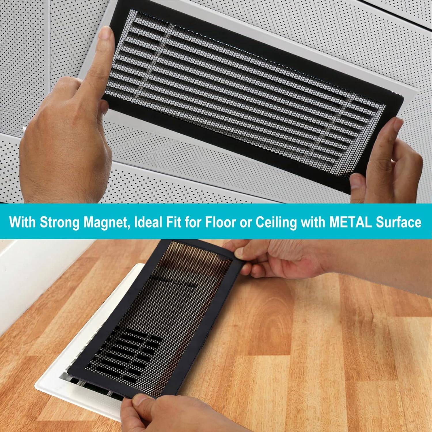 Magnetic Floor Register Vent Covers, 4 x 12 Inch Air Vent Filter Mesh, Sticky Magnet PVC Vent Screen Net for Wall Ceiling Floor Catches Toys Snacks Pet Hair and Pet Food 4 Pack
