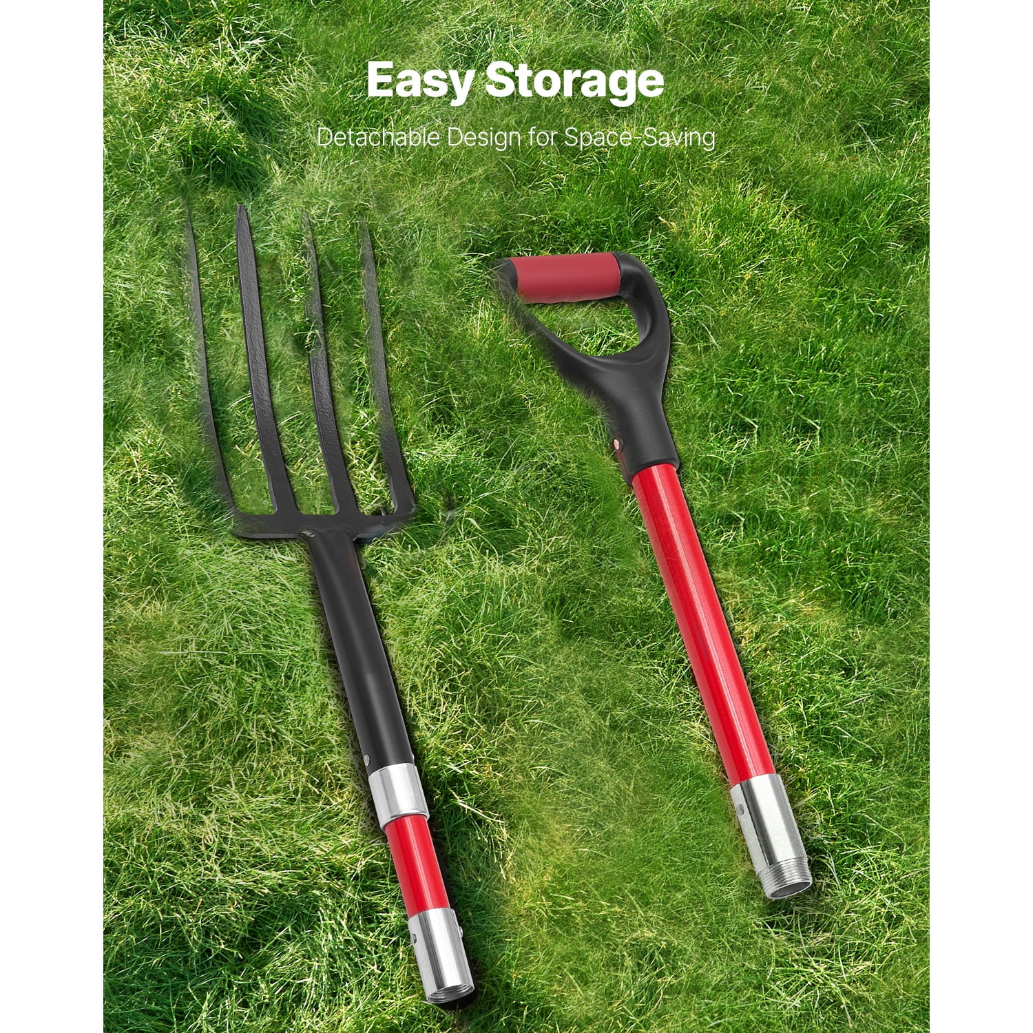 KFFKFF 4-Tine Garden Fork with Fiberglass Handle, 45-Inch Heavy-Duty Digging Tool, Y-Grip Spading Fork for Hay, Compost, Potato, and Soil Aeration