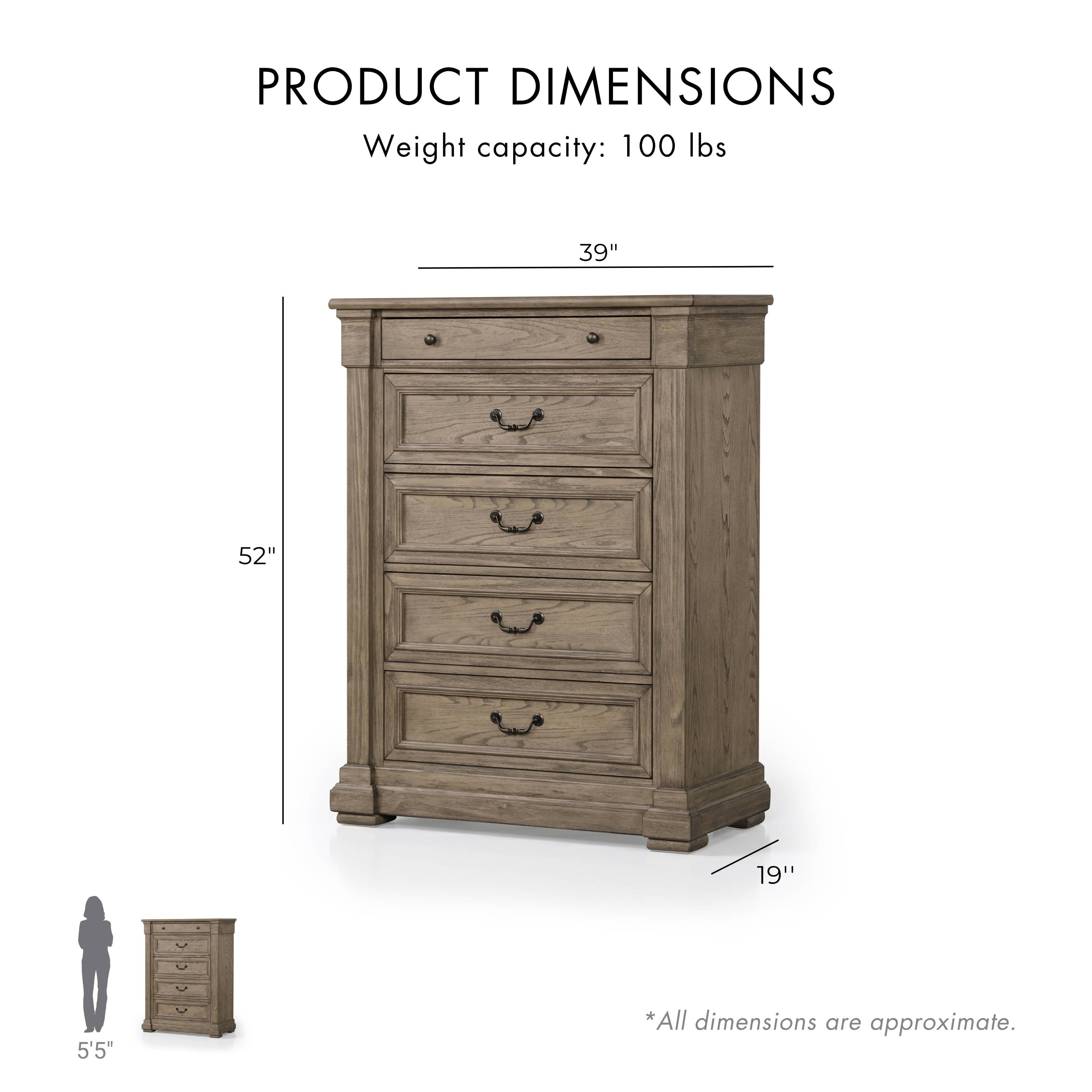 Furniture of America Quenai Modern 5-Drawer Solid Wood Adult Vertical Dresser, Weathered Gray