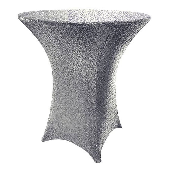 Wedding Linens Inc. 36"x 42" Cocktail Highboy Sequin Spandex Stretch Elastic Lycra Table Cover Tablecloth for Party Wedding Events Décor use - Silver