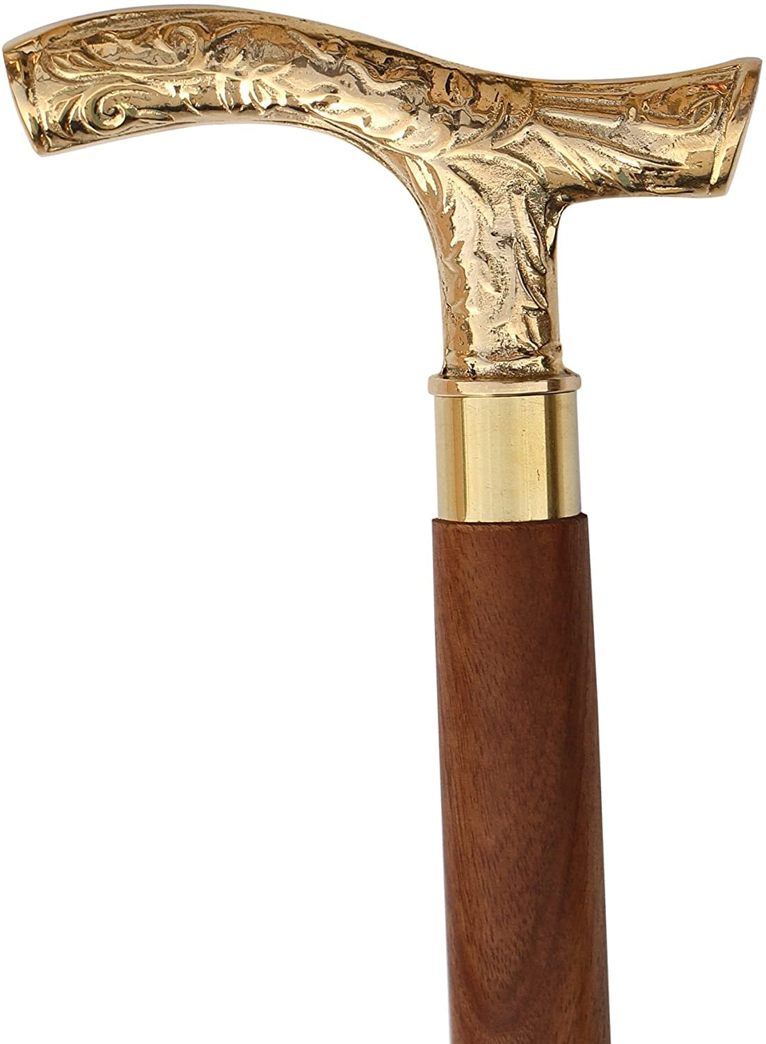 Intricate Art Ornamental Chrome Handle Hardwood Gentleman's Walking Stick Cane 