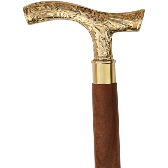 Walking Stick - Men Derby Canes and Wooden Walking Stick for Men and Women - 37" Brown Ebony Brass T Shape Handle in Golden Tone Natural Wood Unisex Cane