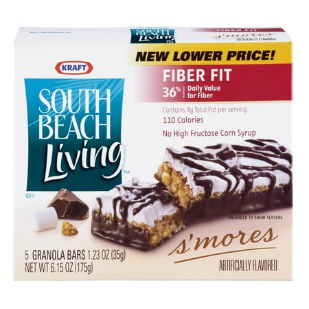 South Beach Living: Fiber Fit S'mores 5-1.23 Oz Granola Bars, 6.15 oz