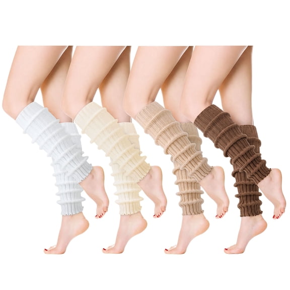 Bocaoying 4 Pairs Women Leg Warmers, Thick Thermal Knit Leg Warmers, Stretchy Soft Long Boot Socks for 80s Party, Sports, Daily Wear