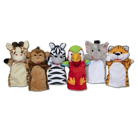 Melissa & Doug Safari Buddies Hand Puppets, Set of 6 (Elephant, Tiger, Parrot, Giraffe, Monkey,