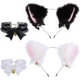 thumbnail image 1 of Set of 2 Cute Cat Ears Headbands with Bells and Bows and 2 Necklaces with Bells for Fancy Dress Cosplay Party Hair Accessory for Women Girls Adults Te, 1 of 4