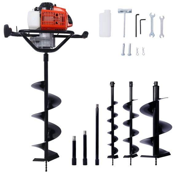 2.7HP Post Hole Digger 63cc Gas-Powered 2-Stroke Auger Digging Drill Shaft Size 3/4" ,EPA certificated with L4" L6" L8" L12" DRILL BITS EXT ROD KITS,