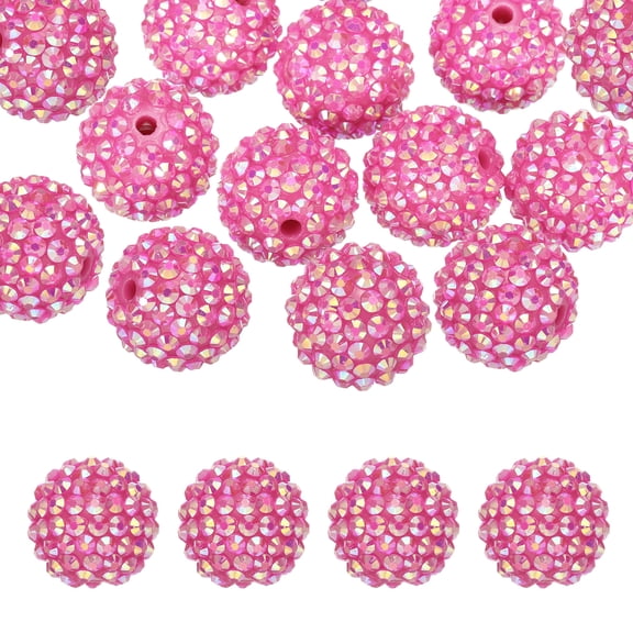 Uxcell 20mm Resin Rhinestone Beads for Beadable Pen, 10 Pack Ball Disco Beads for Jewelry Making, Rose Red AB